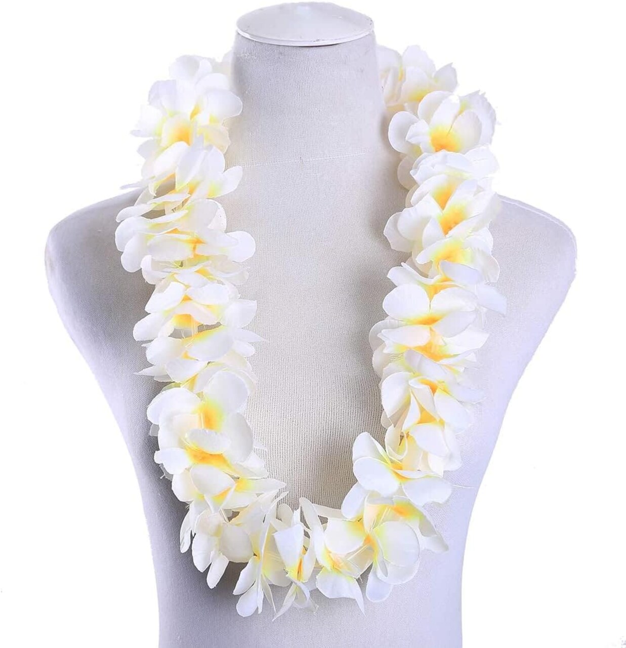 6 Pack Summer White Hawaiian Leis Necklace Tropical Luau Hawaii Wreaths Silk Flower Lei Thickened Dance Garland Flower Leis